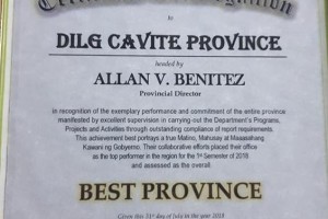 DILG-Cavite bags ‘best province’ award for 1st semester