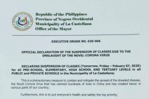 NegOcc town cancels classes; port city bans ships from China