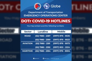 DOTr puts up Covid-19 hotlines for transport concerns