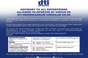 DTI issues guidelines for IATF ID application for enterprises