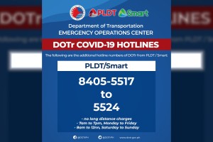 DOTr adds new Covid-19 hotlines; free for PLDT, Smart users