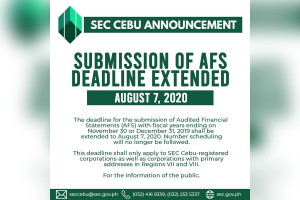 SEC-Cebu moves deadline of filing audited financial statements