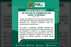 DOH, FDA 'strongly' warn vs. use of Ivermectin to treat Covid-19