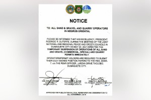 PRRD orders temporary suspension of quarry ops in NegOr 