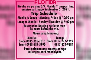 Ilocos bus firm resumes Manila-Laoag trips Sept .5