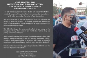 Liga Independencia Pilipinas calls for scrapping UP Security bill