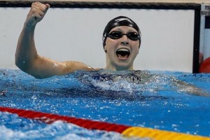 American 1st swimmer to win 5 straight world titles in same event