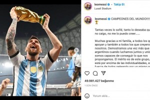 Messi's World Cup victory photo on Instagram sets record