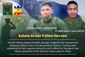 Army condemns NPA attack that killed 2 soldiers in Albay