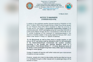 Sea travels in Surigao Sur temporarily suspended due to LPA