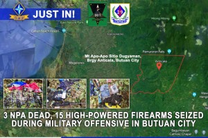 3 NPA rebels killed, 15 firearms seized in Butuan clash