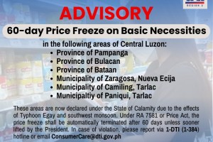 Price freeze in effect in 3 provinces, 3 towns of C. Luzon