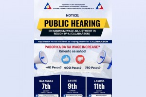 Calabarzon wage board to hold pay hike hearings Aug. 7, 9, 11