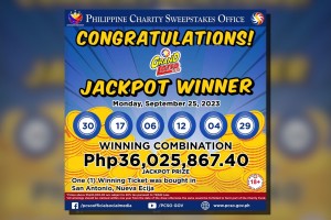 Ticket sold in Nueva Ecija wins P36-M Grand Lotto jackpot