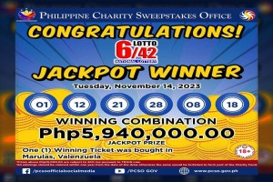 Valenzuela lone bettor hits P5.9-M lotto jackpot