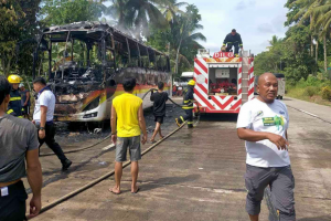 Moving passenger bus catches fire in North Cotabato 