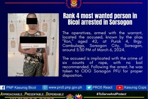 Bicol's No. 4 'most wanted' nabbed in Sorsogon