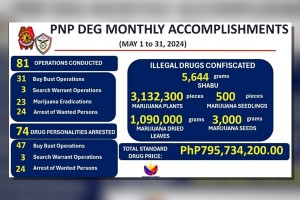 PNP anti-drug group seizes P795-M narcotics in May