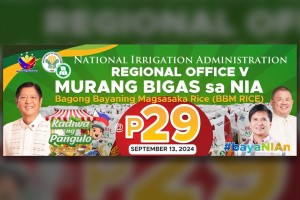 NIA-Bicol to sell almost 4K bags of rice for P29/kilo Sept. 13