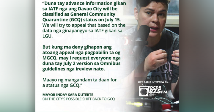 Iatf Wants Davao City To Revert To Gcq Mayor Sara Philippine News Agency [ 377 x 720 Pixel ]