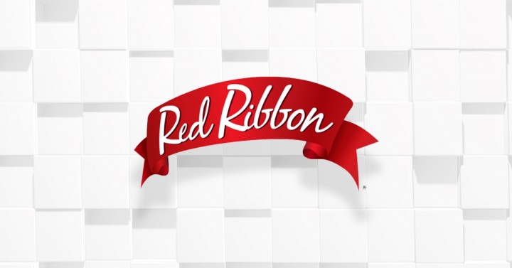 Banner with a red ribbon and circle for logo Vector Image
