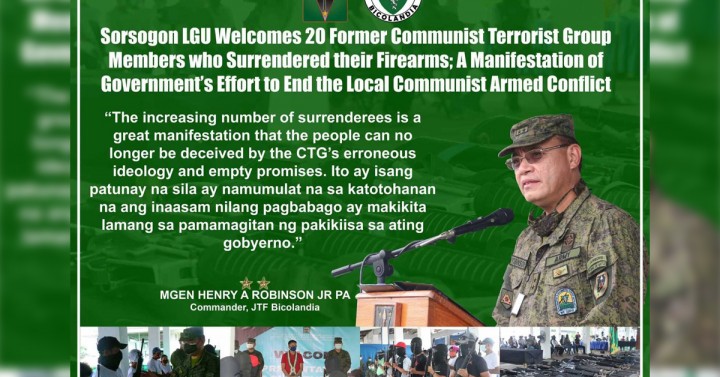 20 ex-rebels in Sorsogon thank gov't for new lease on life | Philippine ...