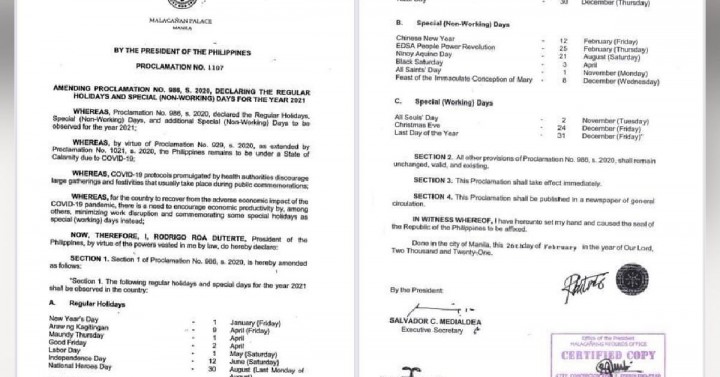 Nov 2 Dec 24 Dec 31 Declared Special Working Days Philippine News Agency