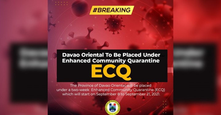 Davor Under 14 Day Ecq Starting Sept 8 Philippine News Agency