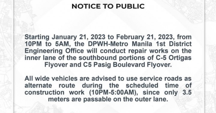 Repairs on C5 Ortigas, Pasig Boulevard flyovers start Jan. 21 ...