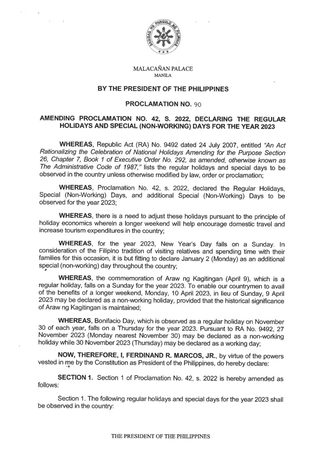Palace updates list of holidays for 2023 with more long weekends